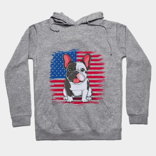 A cartoon French bulldog with American flag(2) Hoodie by YolandaRoberts